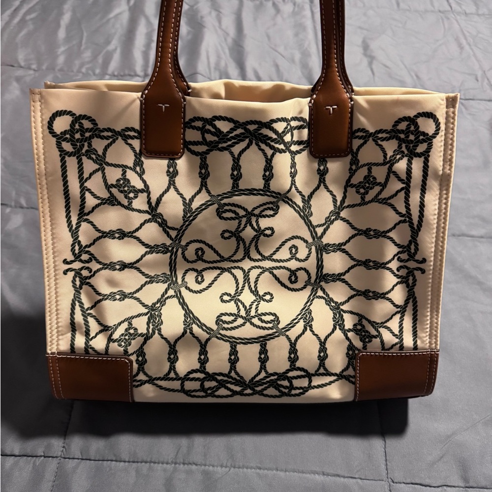 Elegant Cream and Brown Tote Bag